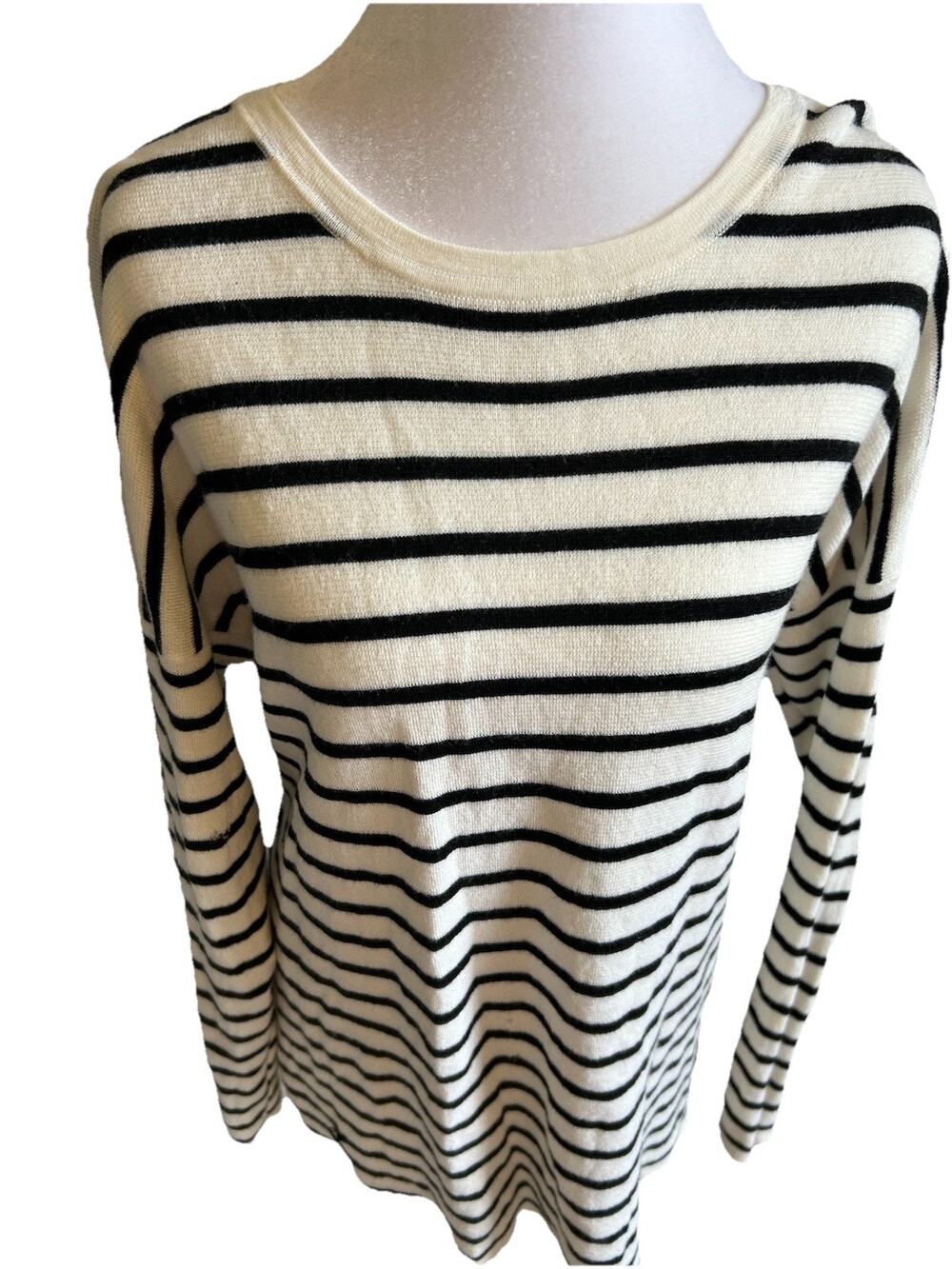 Eileen Fisher Sweater Striped Nautical Distressed Crew Neck Knit Coastal Soft L
